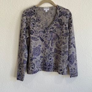 2-ply cashmere V neck long sleeve sweater fair isle pattern